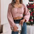 thumbnail image 5 of adaychics Cropped Blouses for Women Square Neck Ruched Lantern Long Sleeve Tie Back Crop Top Blouse for Vacation, 5 of 7