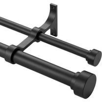 Heavy Duty Double Curtain Rods with Cylindrical Cap Finials - 72 to 144' Telescoping Rods, 1 Inch Diameter Front, 5/8 Inch Diameter Back - Matte Black