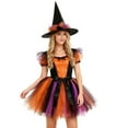 thumbnail image 4 of Halloween Witch Costume for Women Rainbow Witch Tutu Outfit Skirt Hat Free Size Halloween Party Dress Up Supplies Orange Set 2, 4 of 8
