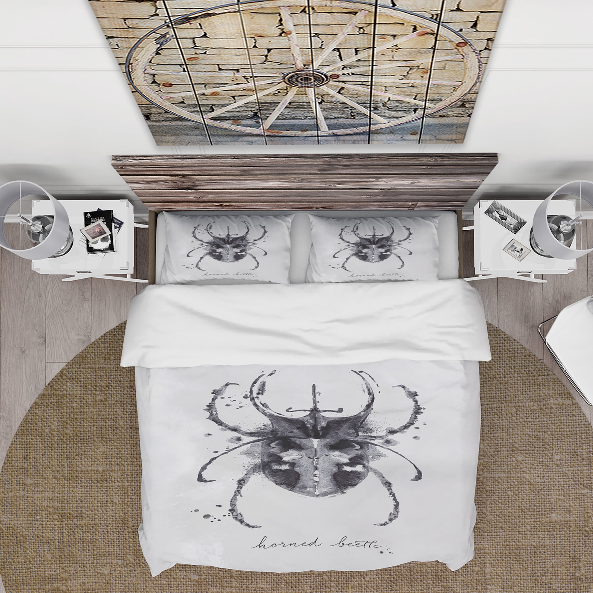 Designart 'Monotype horned beetle black' Animals Duvet Cover Set