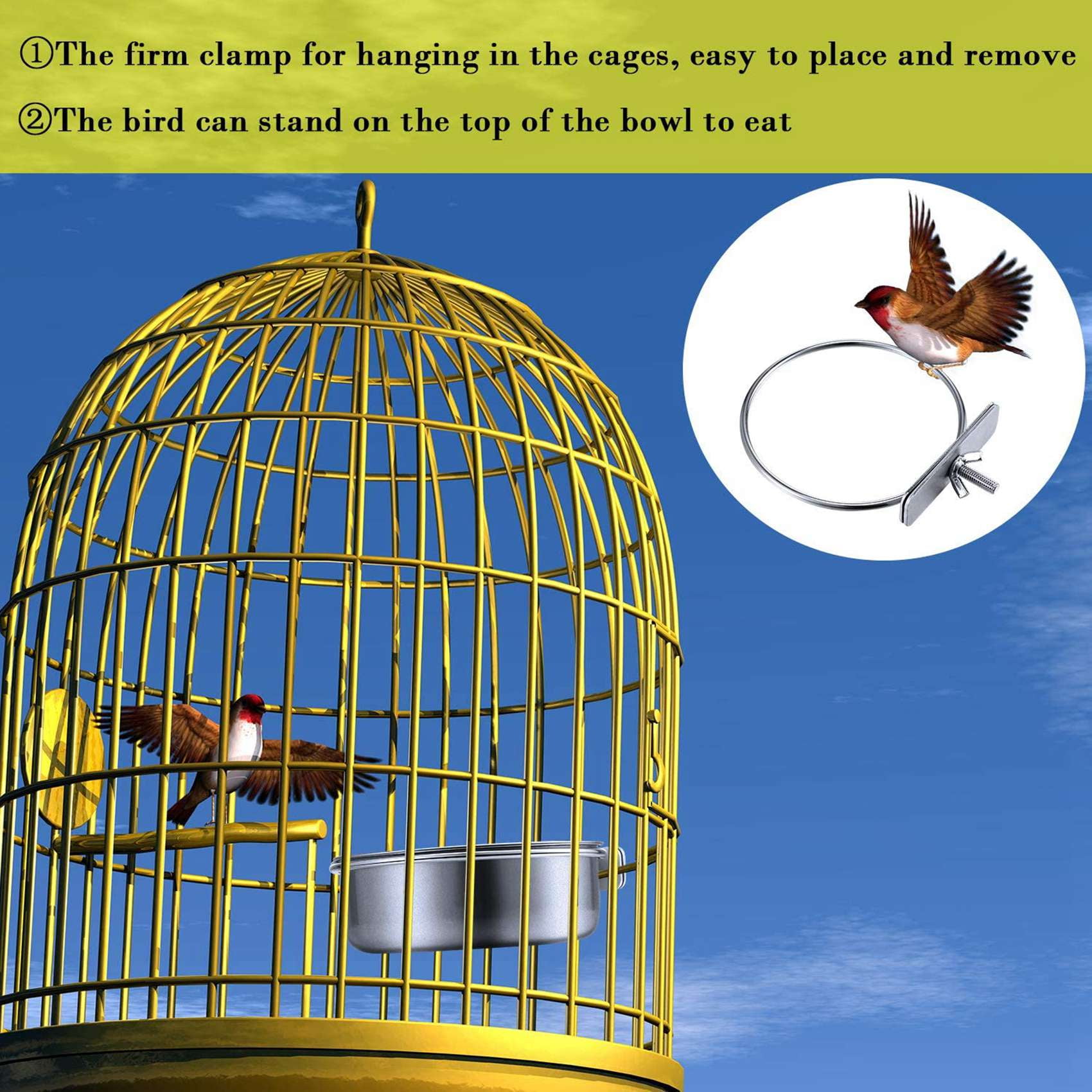 6-Piece Bird Feeder Cup Stainless Steel Parrot Feeder Cup Animal Cage Water Food Bowl S