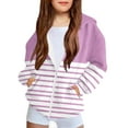 thumbnail image 3 of Jinhomg Girls Zip Up Hoodie Kids Fashion Striped Sweatshirt Jacket with Pockets 2025 Fall Winter Treney Outwear Pink 110, 3 of 9