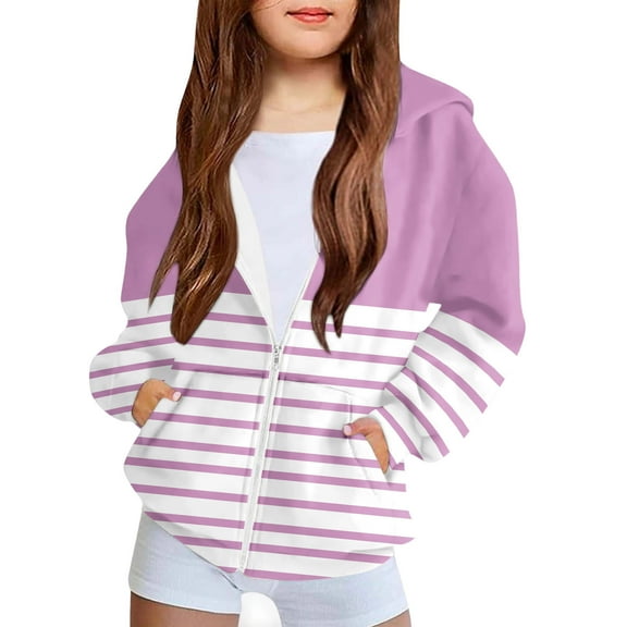 Dezsed Girls Full Zip Striped Hooded Hoodie Sweatshirt Fashion Cute Print Long Sleeve Hoodies with Pocket 7-8 Years Pink