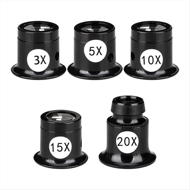 5 Lupas Monoculares Portátiles para Joyeros, 3X/5X/10X/15X/20X, Lupas de Mano con Lente de Cúpula Óptica, Lupas