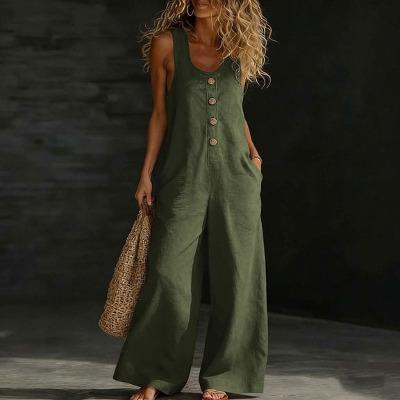 purcolt Summer Sleeveless Jumpsuits for Women Casual Loose Wide Leg Romper with Pockets