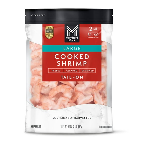 Member's Mark Farm Raised Large Cooked Shrimp, Frozen, 31-40 ct. per pound, 2 lbs.