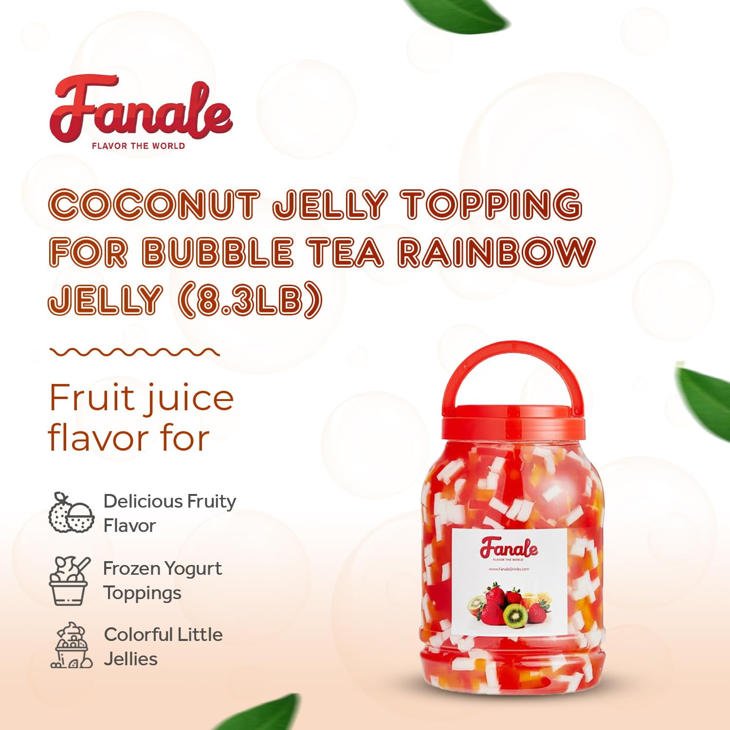 Fanale Premium Rainbow Coconut Jelly Topping for Bubble Tea, Smoothies, Slushes, and Desserts, 8.3 lb, Pack of 4