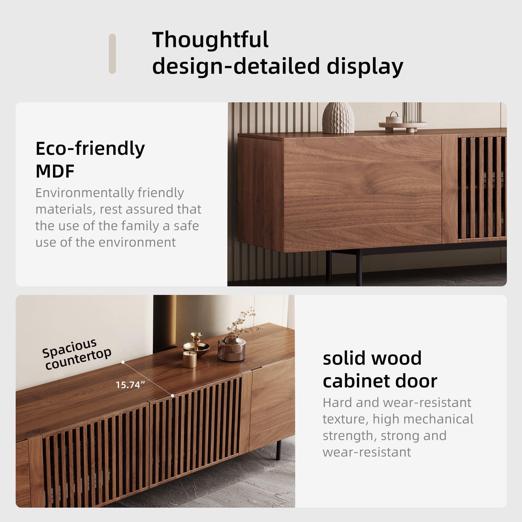 NessCarsti Mid-Century Modern TV Stand for 80+" TVs, 94.48" Walnut Console with Storage, Stylish Entertainment Center for Living Room or Bedroom