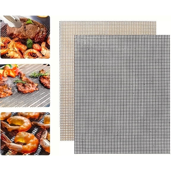Grill Mat, BBQ Mesh Sheet, Non Stick 12 x 16 in Heat Resistant Charcoal Grilling Pad, Reusable Smoker Grate Netting Liner for Outdoor Camp Picnic