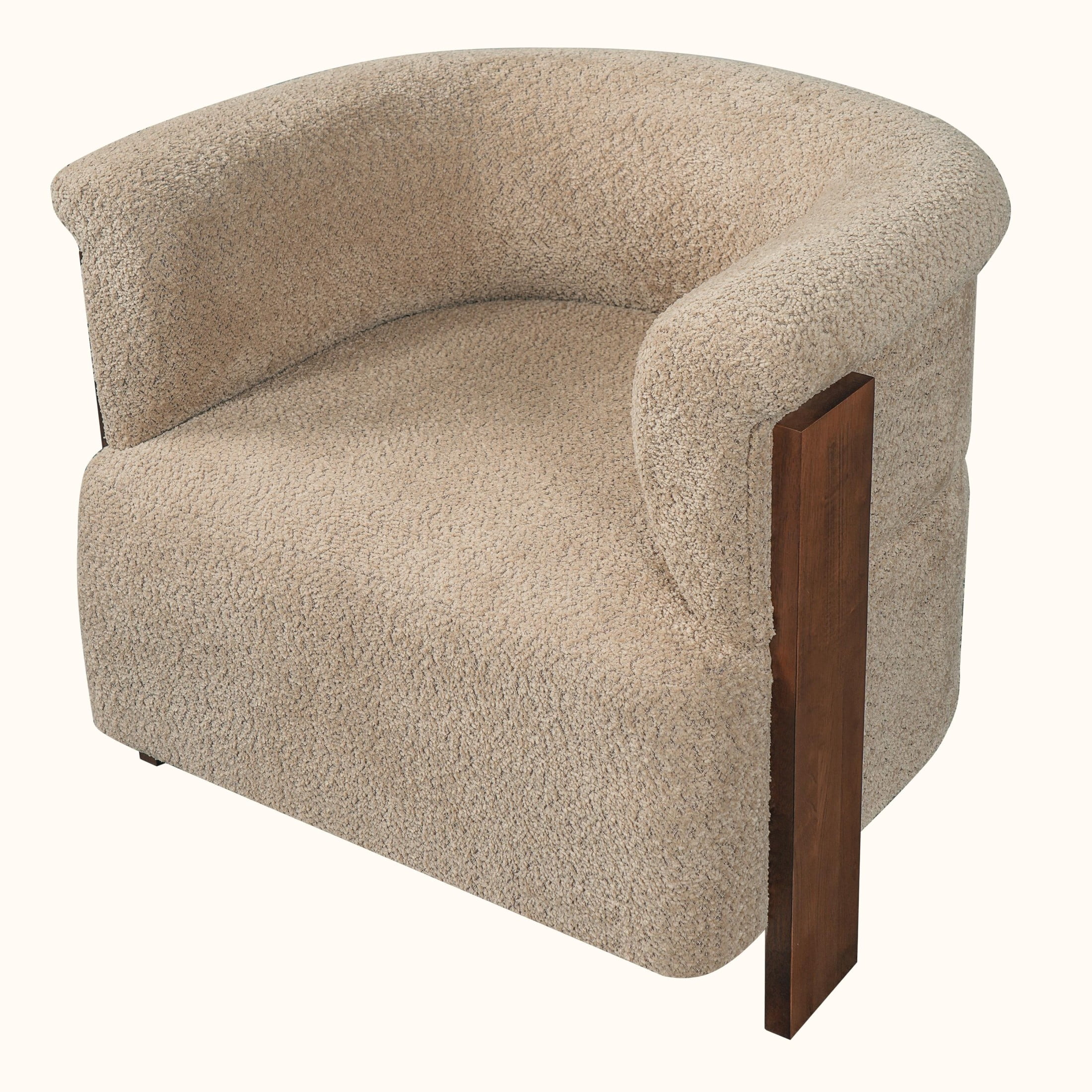 Christopher Knight Home Mid-Century Curved Upholstered Barrel Accent Chair with Wooden Legs, Brown