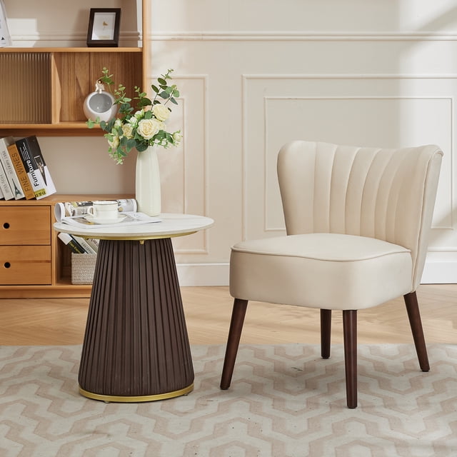 Silla Tapizada Moderna en Terciopelo | Patas Ajustables y Diseño Mid-Century | Cómoda y Versátil para Sala, Comedor o Dormitorio. Color: Beige.