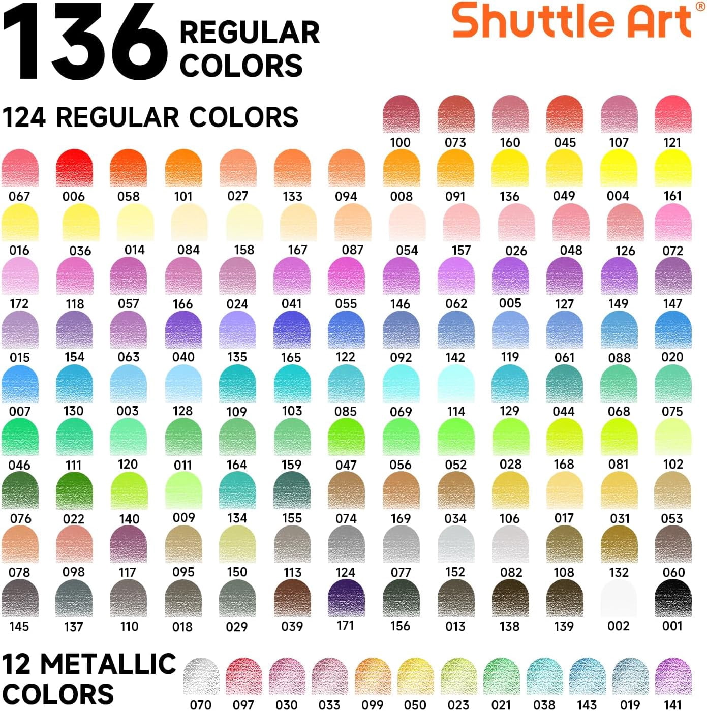 136 Coloured Pencils , Soft Core Colouring Pencils Set for Adult Colouring Books, Doodling, Sketching, Drawing, Art Supplies