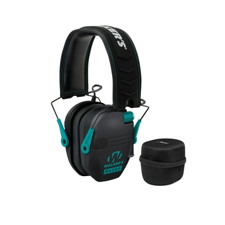 Walkers Game Ear Razor Muffs (Black/Teal) with Protective Case