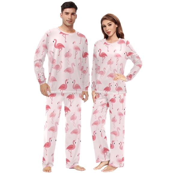Matching Pajamas for Couples Pink Flamingo His and Hers Pajamas Sets Soft Long Sleeve Sleepwea