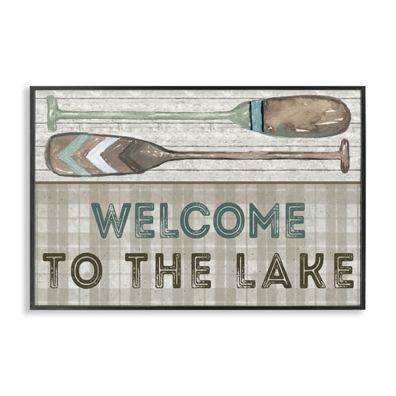 Stupell Industries Rustic Welcome Lake Oars Typography Painting Black Framed Art Print Wall Art, 18 x 12