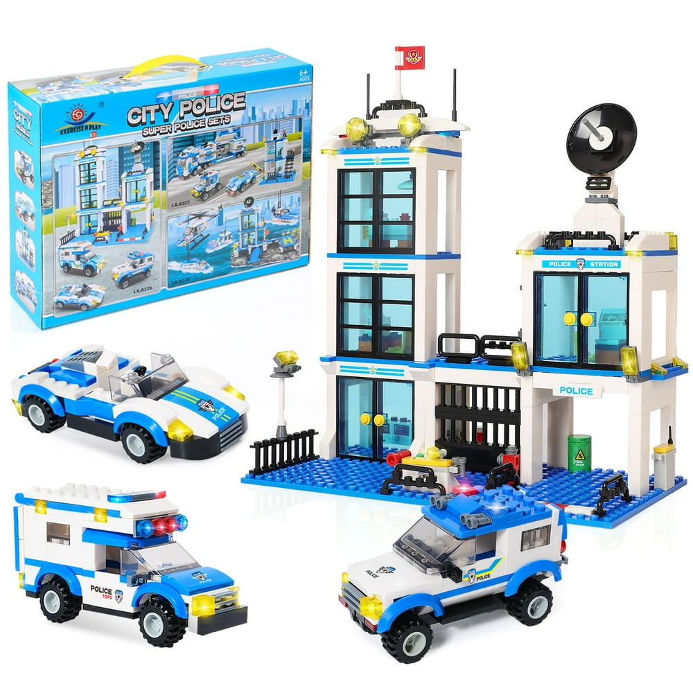 Exercise N Play 736 Pieces City Police Station Building Kit, Police Car