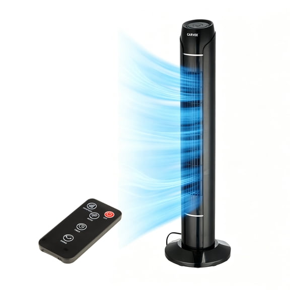 GOCAPTAIN 36'' Tower Fan for Home, DC Motor, 18ft/s Airflow, 60° Oscillation Fan, 3 Speeds, 4 Modes, LED Display & Remote Control for Living Room, Bedroom, Black