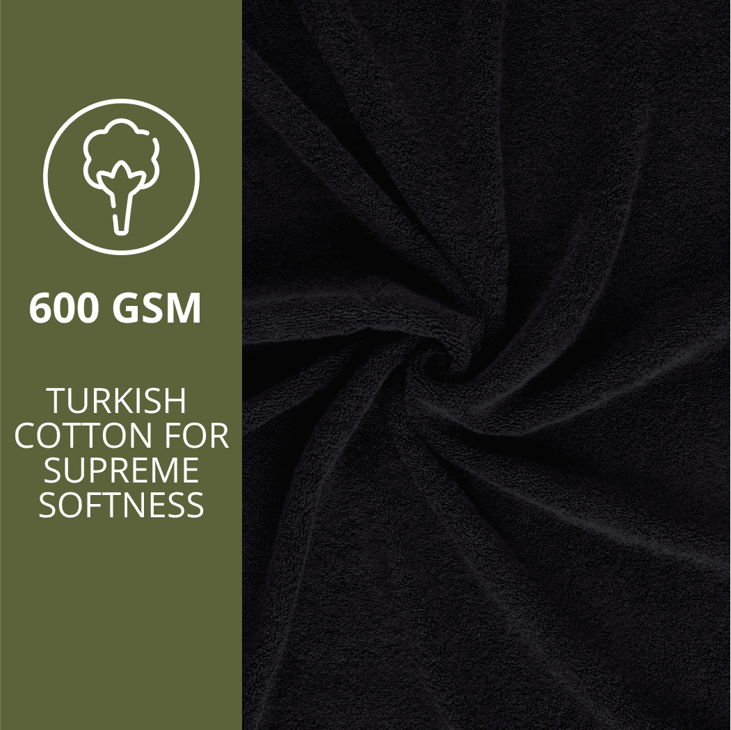 HOME ESSENTIALS Set of 6 Turkish Hand Towels for Bathroom 100% Cotton, 600 GSM Soft Touch, Fluffy, Easy Dry, Luxurious, Comfortable, Sustainable Turkish Towel 16"x30" Black