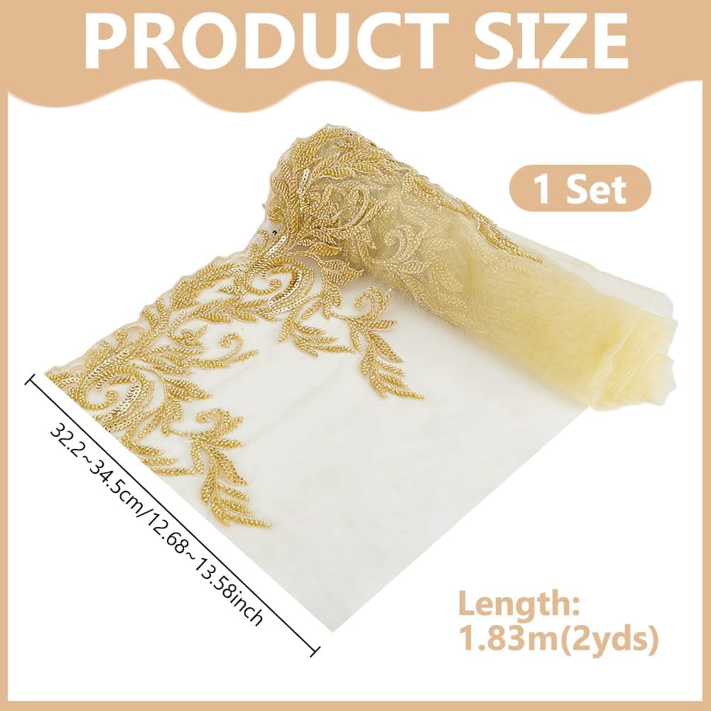 2 Yards Rosy Brown Hanmade 3D Lace Applique Lace 12.7 Inch Embroidered Tulle Trim Sew on Sequin Bead Floral Mesh Fabric Sparkle Trimming for DIY Craft Wedding Dress Curtains Home Decor Brown