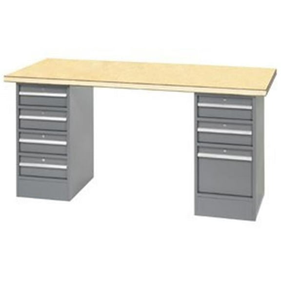 72 x 30 in. Pedestal Workbench with 7 Drawers - Shop Top Square Edge - Gray