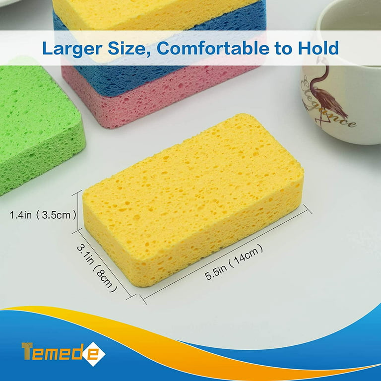 Temede Large Cellulose Sponges, Kitchen Sponges for Dish, 1.4 Thick Heavy Duty