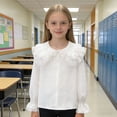 thumbnail image 4 of Favoffer Big Girls Long Sleeve Shirt Spring Summer School Season Lace Ruffle Collar Soft Breathable Casual Top Basic Tee Daily School Play Outdoor Sizes 3-14Y, 4 of 9