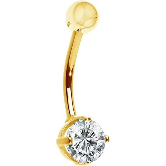 Ritastephens 14k Solid Gold Yellow CZ Belly Button Navel Ring Body Art