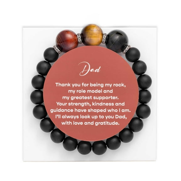 Amberta Black Obsidian Tiger Eye Bracelet for Men | Beads Stone Gift for Him Dad Son Husband Boyfriend Grandpa Brother for Father's Day Birthday Christmas: Dad Bracelet