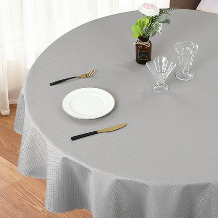 

GlowSol Waffle Weave Check Jacquard Tablecloth 70 inch Round Table Cover Waterproof Stain Resistant Wrinkle Free Table Cloth for Party Dinner Sliver Gray