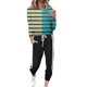thumbnail image 1 of Gibobby Sudaderas de Forro Polar y Pantalones Conjunto de pantalones casuales con cordones de manga larga y cuello redondo a color block a la moda para mujer(Verde,CH), 1 of 4