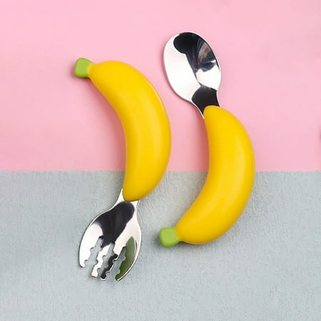 

Clearance! EQWLJWE Cute Banana Shaped Reusable Spoon and Fork Dishwasher & Microwave Safe Degradable Eco-Friendly for Children