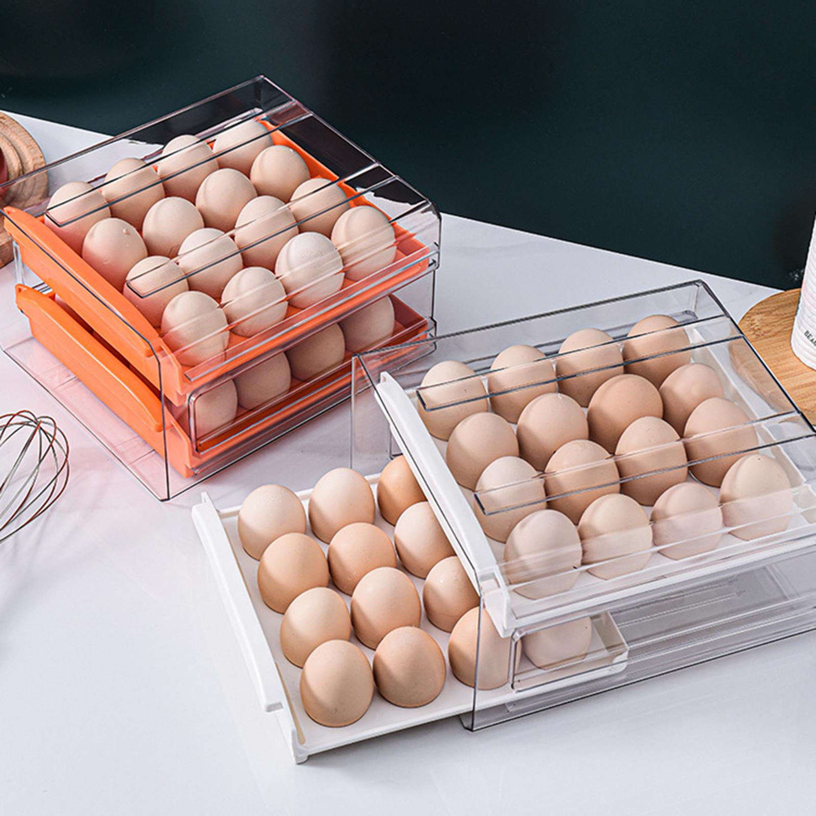 Fiocias Transparent 32 Lattice Egg Drawer Fridge Organizer Space Saver Refrigerator Egg Orange