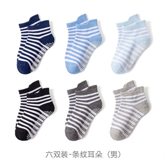 Zhuge Calcetines antideslizantes para niños, transpirables y suaves, uso diario, rayas oscuras, 6 pares, Código s