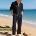 thumbnail image 6 of Donemore Men's Solid Color Loose-Fit Minimalist Linen Button-Up Shirt and Pants Set Casual Fashion Outfit, 6 of 9