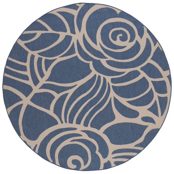 SAFAVIEH Courtyard Chester Floral Indoor/Outdoor Area Rug, 7'10" x 7'10" Round, Blue/Beige