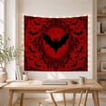 thumbnail image 5 of Large Black Bat Over Red Crest with Scrollwork, Dramatic Gothic for Dark Art Enthusiasts, Dark Fantasy Decor Halloween Gift Tapestry Wall Hanging for Bedroom and Dorm, 5 of 7