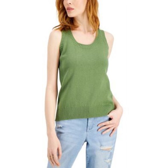 MSRP $50 Style & Co Cotton Sweater-Knit Tank Green Size Large