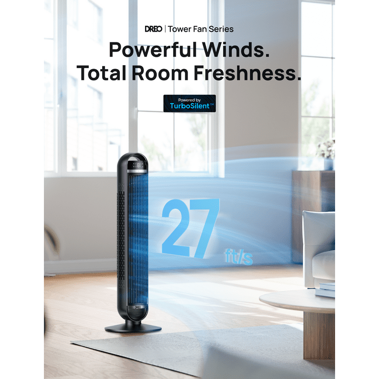 Dreo Tower Fan, 27ft/s Velocity Quiet Floor Fan, 90° Oscillating