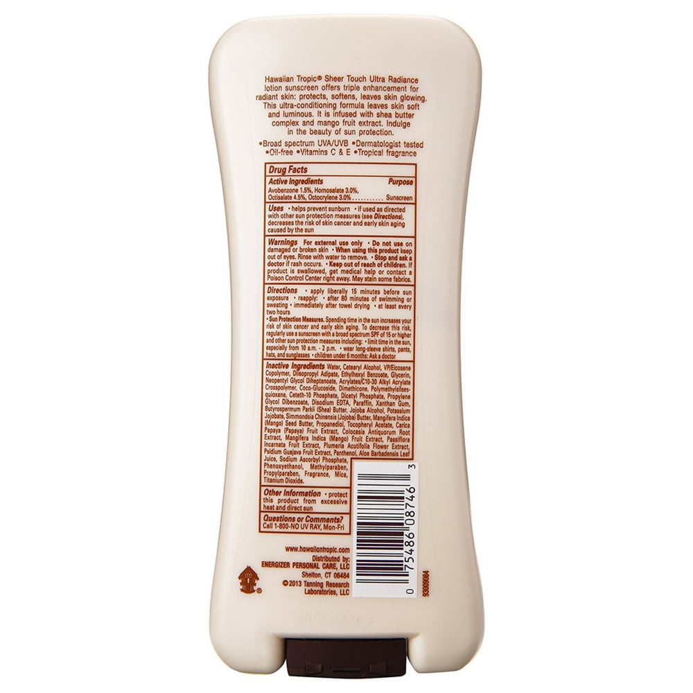 Hawaiian Tropic Sheer Touch Lotion Sunscreen, Ultra Radiance SPF 15, 8 oz (Pack of 4)