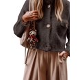 thumbnail image 2 of Womens Cropped Cardigan Sweaters Button Up Chunky Knit Long Sleeve Stand Collar Open Front Loose Jackets Brown S, 2 of 7
