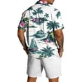thumbnail image 4 of Hogleaql Men's Summer Vacation 2 Piece Outfits Hawaiian Button Short Sleeve Shirts and Shorts with Pockets Elastic Waist Relaxed Fit Dressy Loose Fit Matching Outfits Sky Blue M, 4 of 4