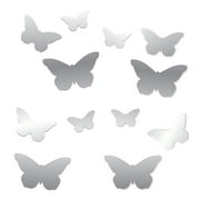 Blue Moon Studio 12Pc Peel & Stick Self-Adhesive Silver Butterfly Wall Mirror Decals (Pack OF 3)