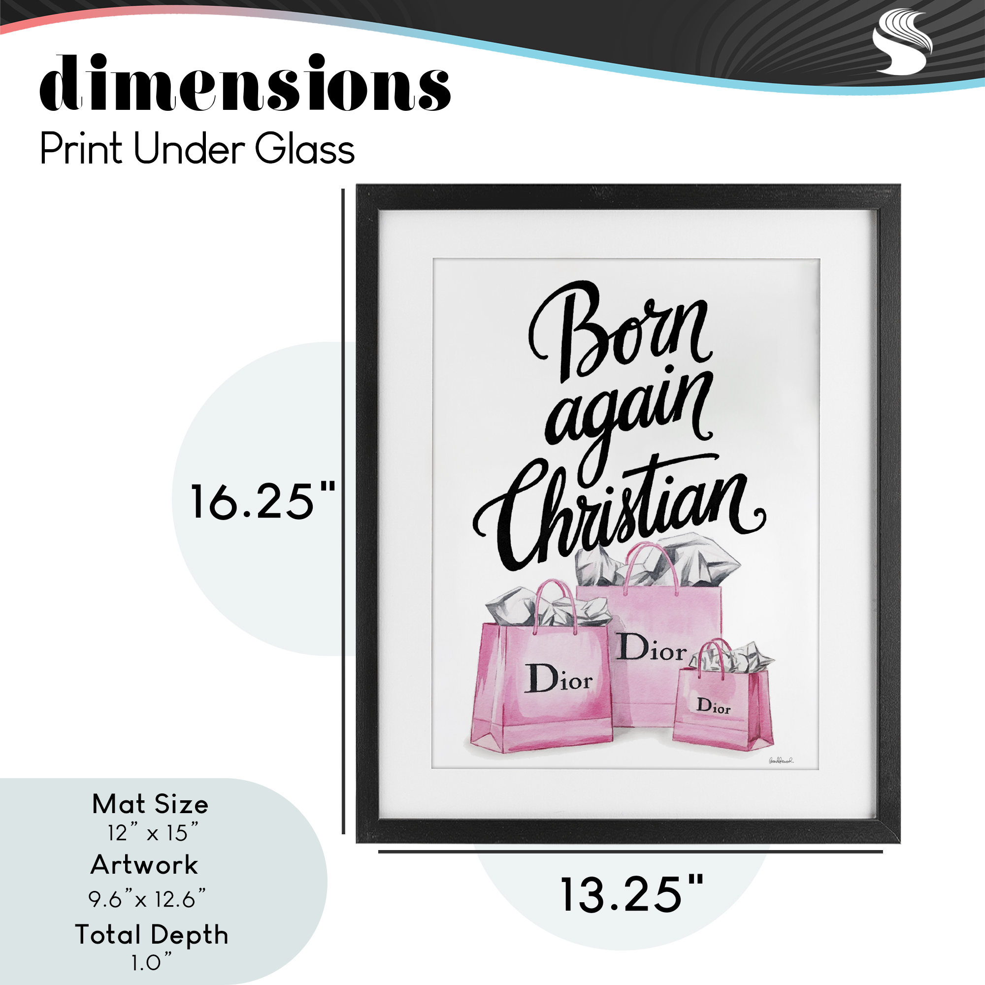 Pink Bags Born Again Christian Black Framed Print Under Glass, design by Amanda Greenwood