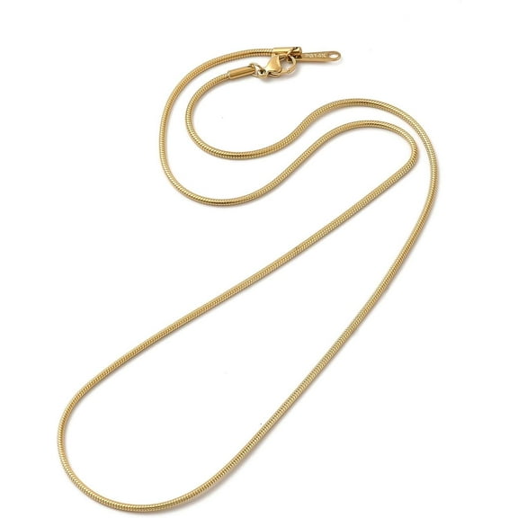 Ion Plating(IP) 304 Stainless Steel Round Snake Chain Necklace for Women Real 14K Gold Plated 20.31 inch(51.6cm)