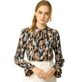 thumbnail image 1 of Blusa con cuello En V y lazo floral Allegra K camisa de manga larga volantes trompeta vintage Naranja azul L, 1 of 6