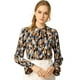 thumbnail image 1 of Blusa con cuello En V y lazo floral Allegra K camisa de manga larga con volantes y trompeta Naranja azul M, 1 of 6