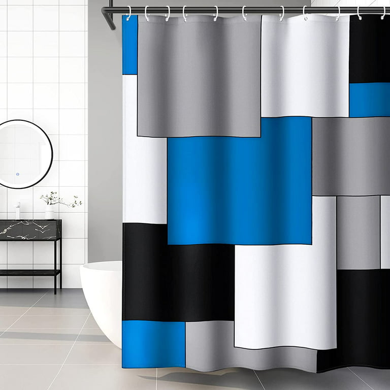 Navy Blue Shower Curtain Modern Bathroom Accessories Decor Black and Gray  Shower Curtain Set with 12 Hooks 72x72 Inches