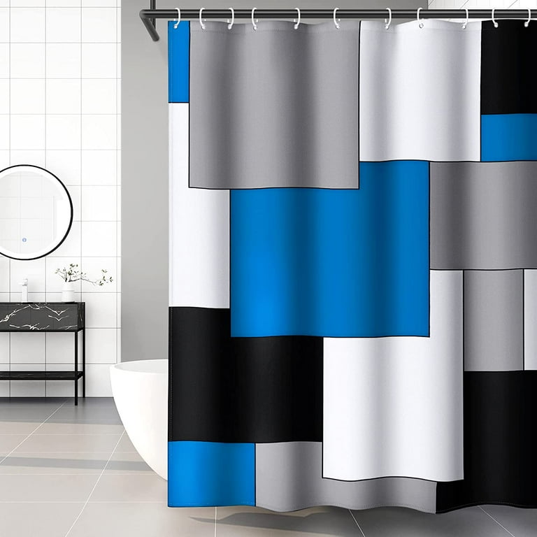 Blue and Gray Modern Shower Curtain 72x72 Grey White Shower