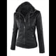 thumbnail image 2 of Chaqueta de Motociclista de con Capucha Desmontable y Mangas Largas para Mujer, Acolchada, Ajustada, de PU, con Cremallera Negro L, 2 of 8