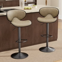 Hawsaiy Adjustable Swivel Bar Stools Set of 2 with Back and Footrest, Faux Leather Counter Height Kitchen Stools, Modern Bar Chairs for Island and Home Bar, Khaki
